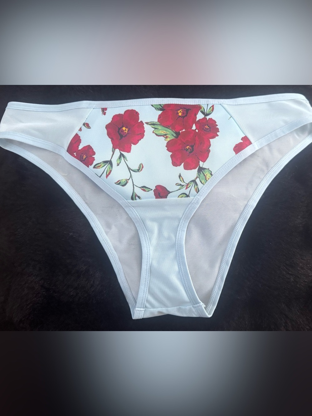 Adore Me Sky Blue, Panties, with Red Floral Accents
